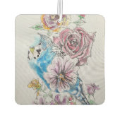 Blauwe Budgie kunst bloemenwagen Luchtverfrisser (Achterkant)