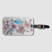 Blauwe Budgie Rode Roos Bloem Waterverf Bagage Lab Bagagelabel (Voorkant (horizontaal))