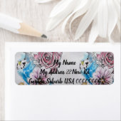 Blauwe Budgie Roos Waterverf Retouradreslabels Etiket (Insitu)