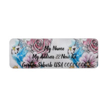 Blauwe Budgie Roos Waterverf Retouradreslabels