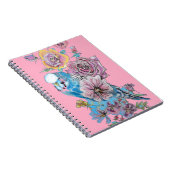 Blauwe Budgie Roos Waterverf Roze Vogel Notitieboe Notitieboek (Rechterzijde)