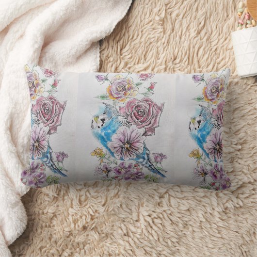 Blauwe Budgie & Rozen Waterverf vogel Decor kussen (Deken)