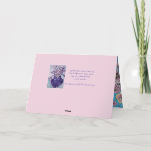 Blauwe Budgie Watercolor roos bloemige Verjaardags Kaart (Achterkant)