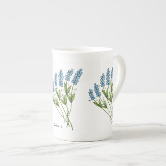 Blauwe Buds Bone china Mok (Voorkant rechts)