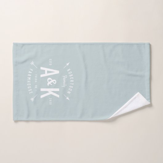 Blauwe Buffalo Check en Boerderij Pijl Monogram Bad Handdoek (Handdoek)