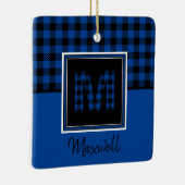 Blauwe Buffalo Pset en zwarte monogram en naam Keramisch Ornament (Rechts)