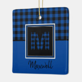 Blauwe Buffalo Pset en zwarte monogram en naam Keramisch Ornament (Links)