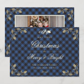 Blauwe  Buffalo-speldenfotokerstkaarten Feestdagenkaart (Voorkant / Achterkant)