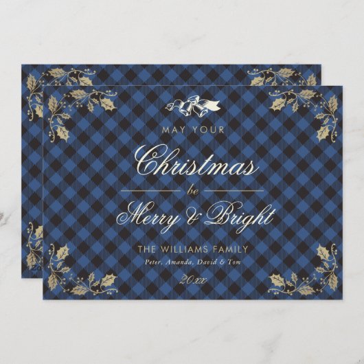 Blauwe  Buffalo-speldenfotokerstkaarten Feestdagenkaart (Voorkant / Achterkant)