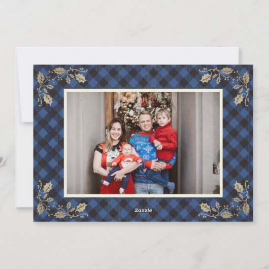 Blauwe  Buffalo-speldenfotokerstkaarten Feestdagenkaart (Achterkant)