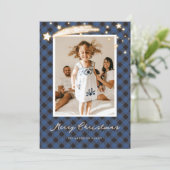 Blauwe Buffalo-speldenstaarten met kerstkaarten Feestdagenkaart (Staand voorkant)