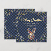 Blauwe buffel met gouden rendieren sneeuwkerst feestdagenkaart (Voorkant / Achterkant)