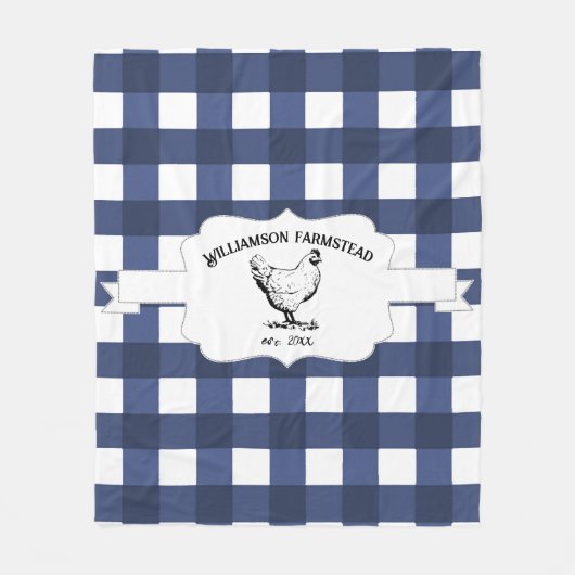 Blauwe Buffel Plaid Boerderij Kip Fleece Deken (Voorkant)