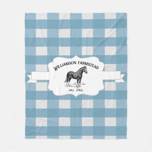 Blauwe Buffel Plaid Boerderij Paard Fleece Deken (Voorkant)