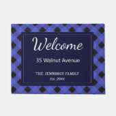 Blauwe Buffel Plaid Check Patroon gepersonaliseerd Deurmat (Voorkant)