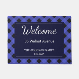Blauwe Buffel Plaid Check Patroon gepersonaliseerd Deurmat