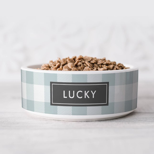 Blauwe buffelcontrole monogram | Bewerkbare kleure Voerbakje (Creator heeft geüpload)