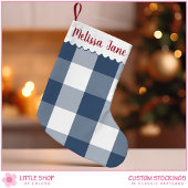 Blauwe buffelcontrole monogram kleine kerstsok