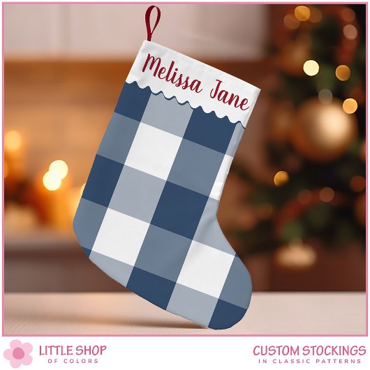 Blauwe buffelcontrole monogram kleine kerstsok