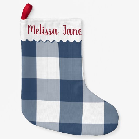 Blauwe buffelcontrole monogram kleine kerstsok (Voorkant)