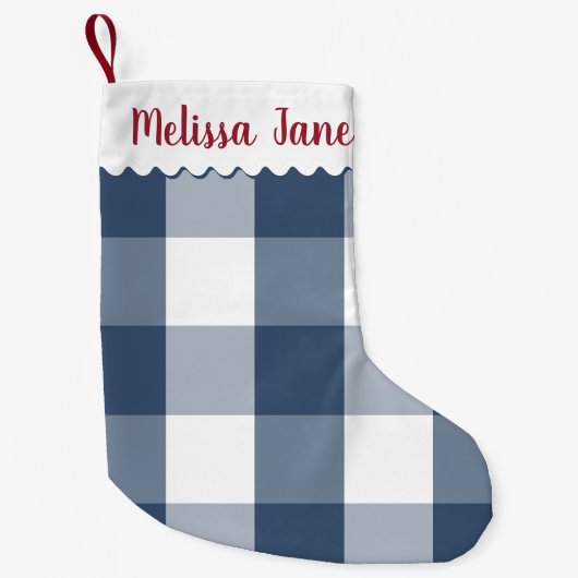 Blauwe buffelcontrole monogram kleine kerstsok (Voorkant)