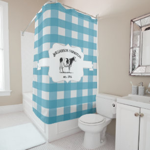 Blauwe buffelplaat Boerderij Koe Shower Curtain Douchegordijn