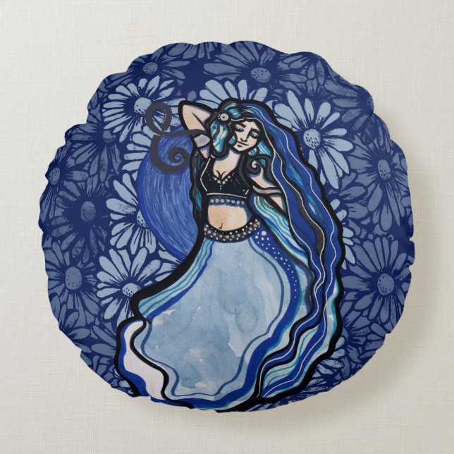 Blauwe Buikdanser                              Rond Kussen (Voorkant)