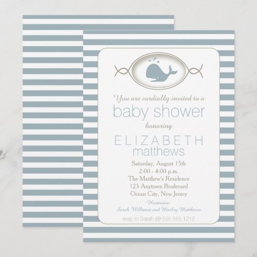 Blauwe buisjes met schuine streep Baby shower I Kaart (Voorkant / Achterkant)