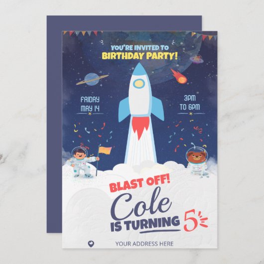 Blauwe Buitenruimte Verjaardag, Astronaut Verjaard Kaart (Voorkant / Achterkant)