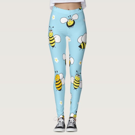 Blauwe Bumblebees Floral gepatterd | LEGGINGS (Voorkant)