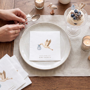 Blauwe Bundel Ooievaar Baby Shower Papieren Servet