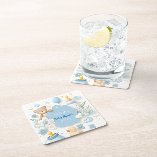 Blauwe Bundel Vreugde: Baby Jongen Douche Kartonnen Onderzetters (Insitu)