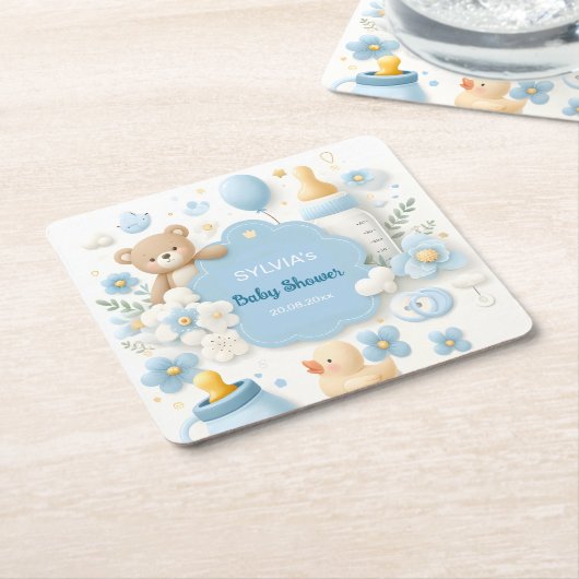 Blauwe Bundel Vreugde: Baby Jongen Douche Kartonnen Onderzetters (Schuin)