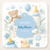 Blauwe Bundel Vreugde: Baby Jongen Douche Kartonnen Onderzetters (Voorkant)