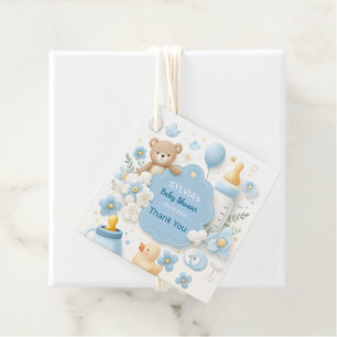 Blauwe Bundel Vreugde: Teddy Bear Baby Jongen Douc Bedankjes Labels
