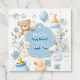 Blauwe Bundel Vreugde: Teddy Bear Baby Jongen Douc Bedankjes Labels