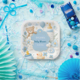 Blauwe Bundel Vreugde: Teddy Bear Baby Jongen Douc Papieren Bordje