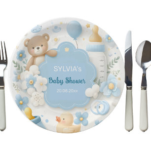 Blauwe Bundel Vreugde: Teddy Bear Baby Jongen Douc Papieren Bordje