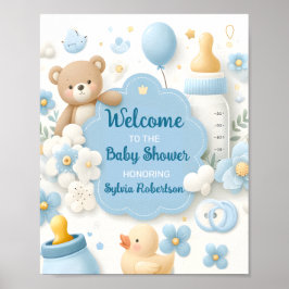 Blauwe Bundel Vreugde: Teddy Bear Baby Jongen Douc Poster
