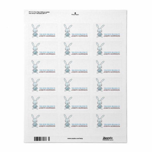 Blauwe Bunny Bookplaten Labels (Full Sheet)