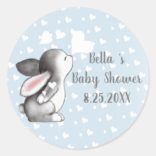 Blauwe Bunny Hart Confetti Baby Shower Stickers (Voorkant)