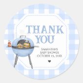 Blauwe Burger BBQ Baby Shower Ronde Sticker (Voorkant)