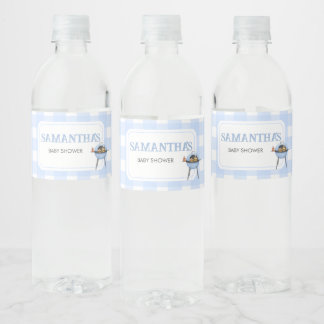 Blauwe Burger BBQ Baby Shower Waterfles Etiket