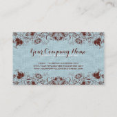 Blauwe Burlap Linnen & Bruin Bloemen & Kant 2 Visitekaartje (Achterkant)