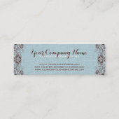 Blauwe Burlap Linnen & Bruin Bloemen & Kant Mini Visitekaartje (Achterkant)