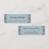 Blauwe Burlap Linnen & Bruin Bloemen & Kant Mini Visitekaartje (Voorkant / Achterkant)