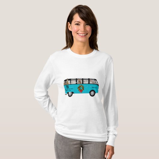  blauwe bus Holiday Bunny Humor T-shirt (Voorkant volledig)