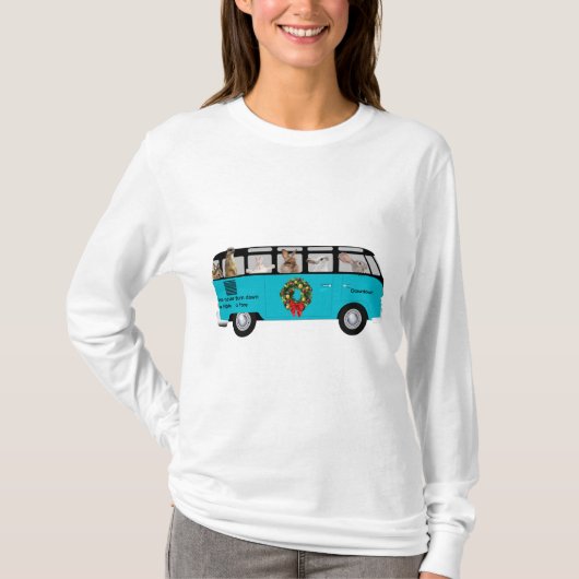 blauwe bus Holiday Bunny Humor T-shirt (Voorkant)