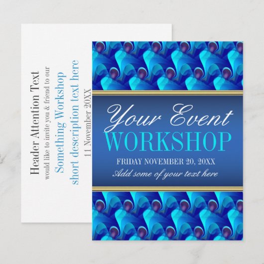 Blauwe Business Workshop Party Invitation sjabloon (Voorkant / Achterkant)