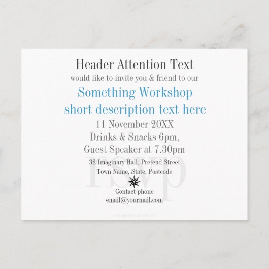 Blauwe Business Workshop Party Invitation sjabloon (Achterkant)